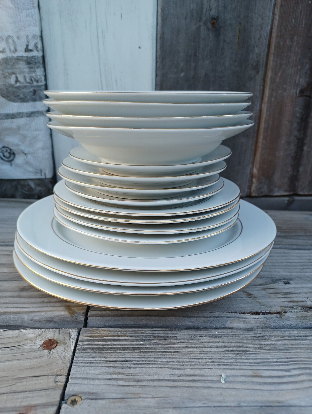 Gibson White Dinnerware Plates with Gold Trim- 16 Pc